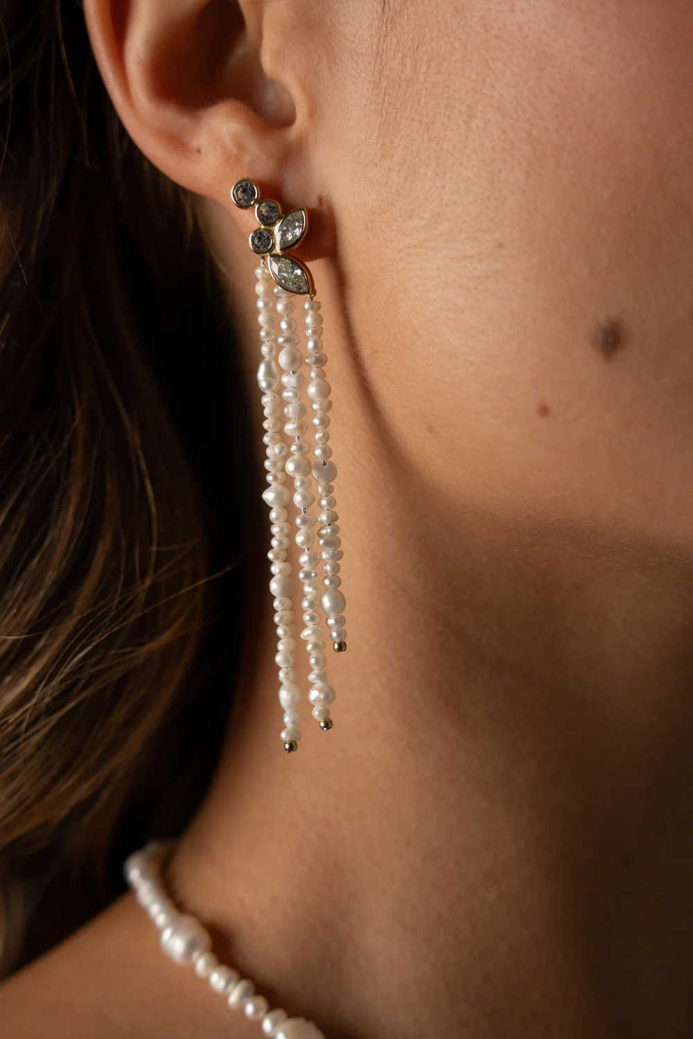 Adorn Earrings Pearl Tassel 14K Gold Plated - Image 3