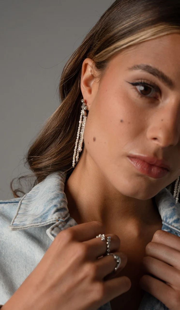 Adorn Earrings Pearl Tassel Silver - Image 5