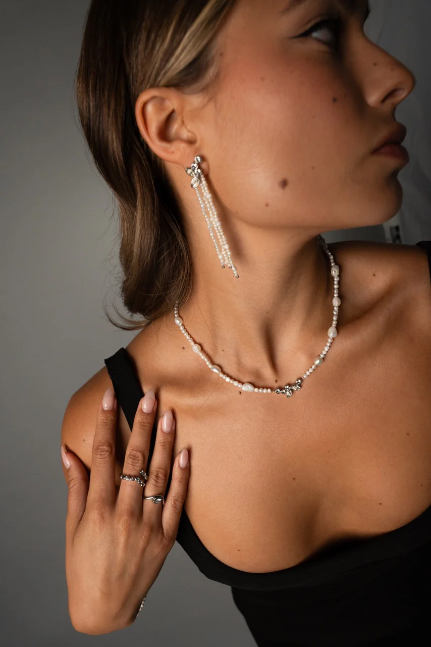 Adorn Earrings Pearl Tassel Silver - Image 7