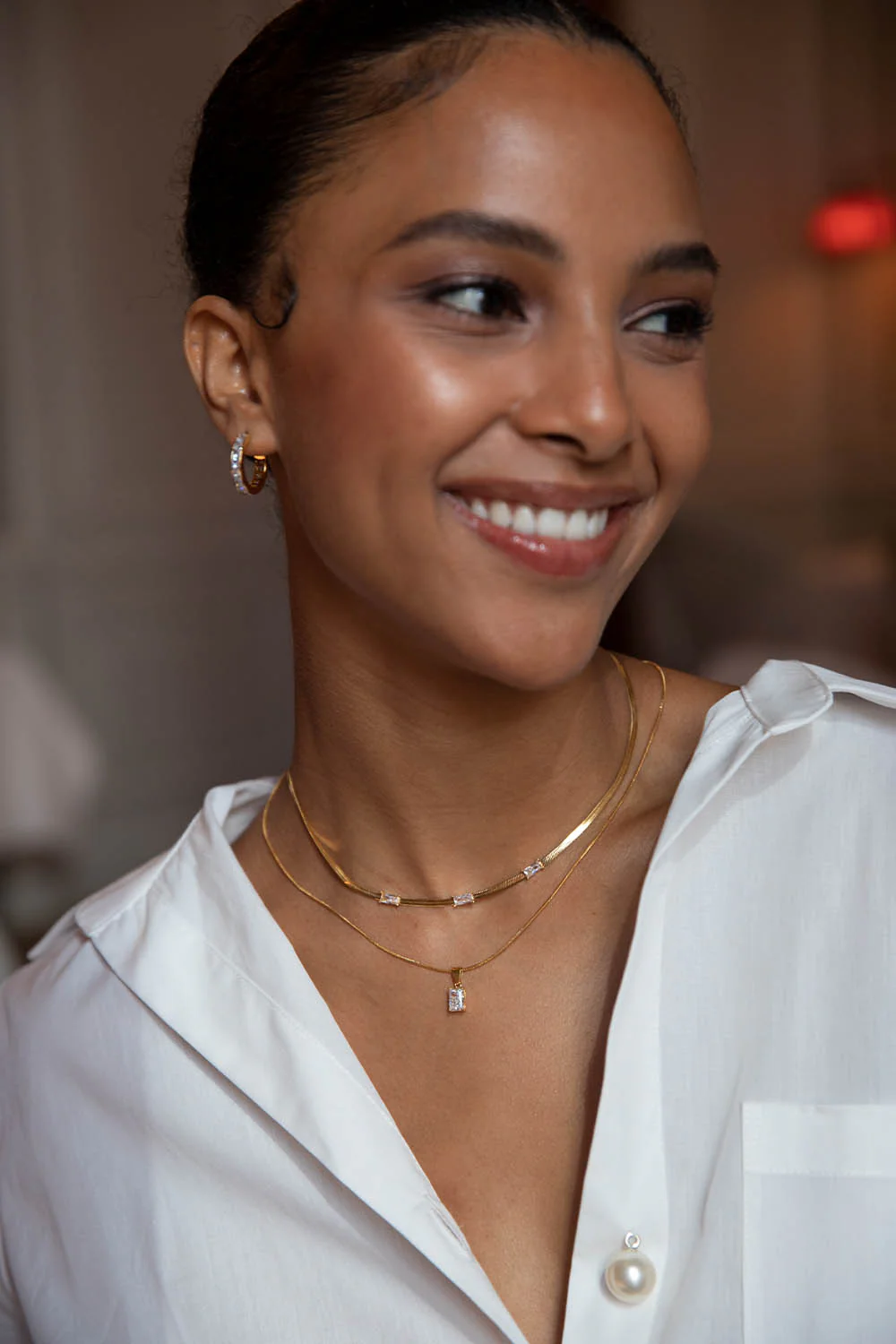 Baguette Stone Pendant Necklace 18K Gold Plated - Image 3