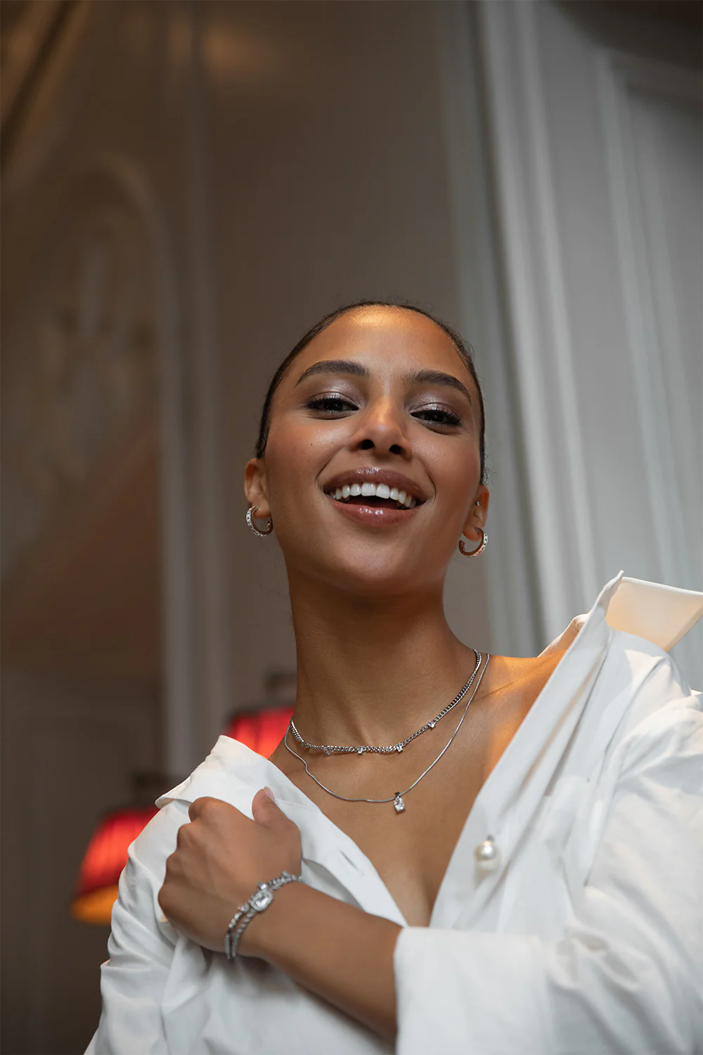 Baguette Stone Pendant Necklace Silver - Image 3