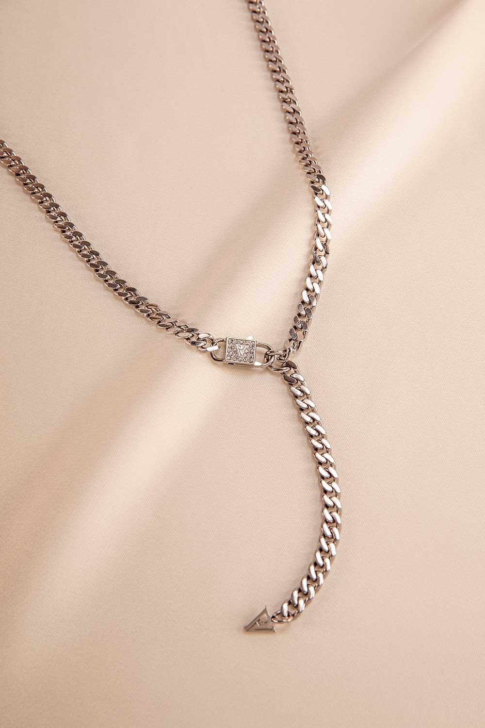 Link Pavé Y-Necklace Silver - Image 3