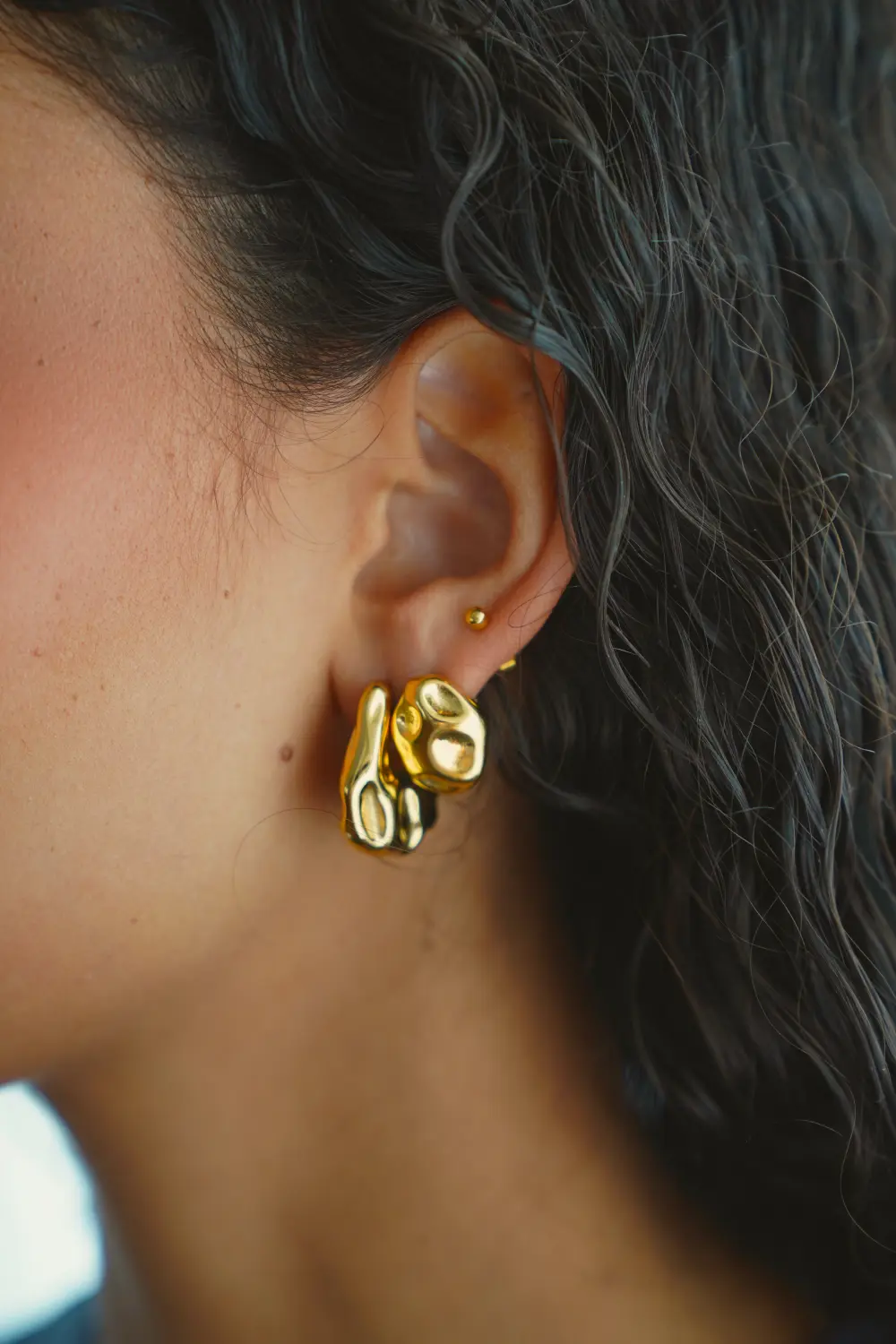 Molten Ear Stud 14K Gold Plated - Image 3