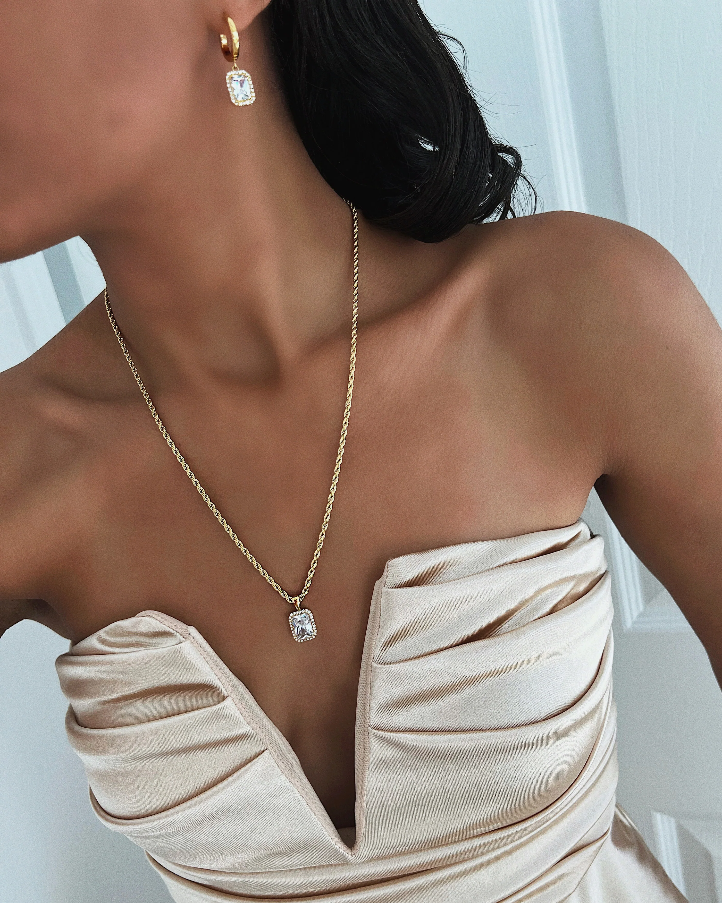 Pavé Emerald Charm Hoops 18K Gold Plated - Image 4