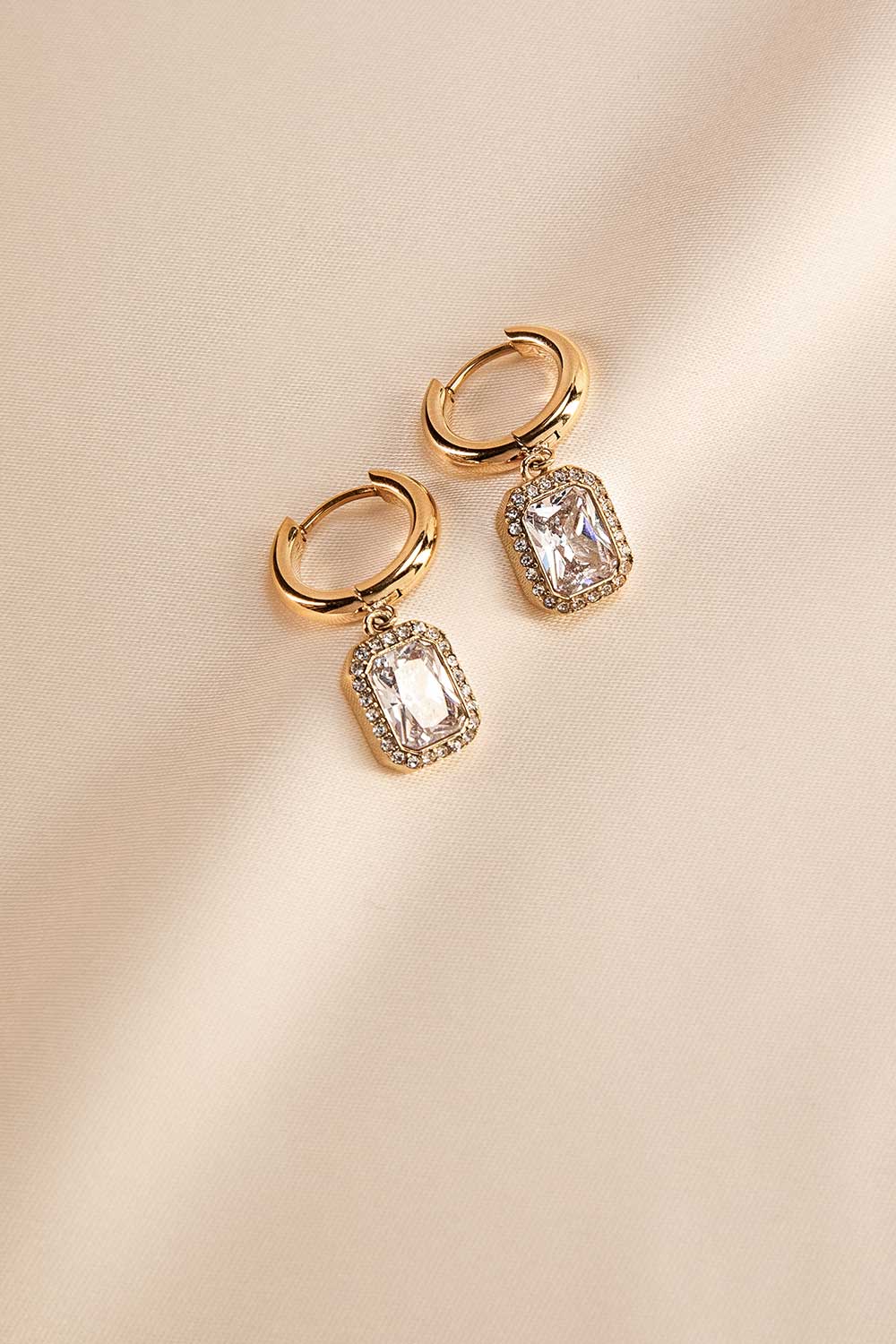 Pavé Emerald Charm Hoops 18K Gold Plated - Image 5