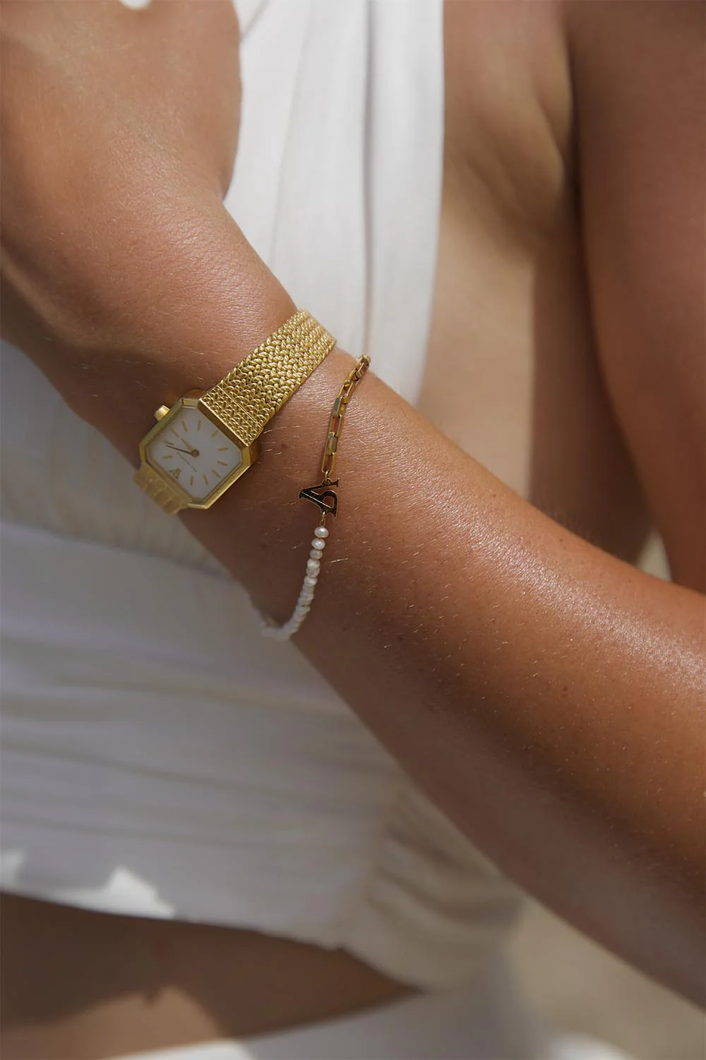 PV Pearl & Chain Bracelet 18K Gold Plated - Image 4